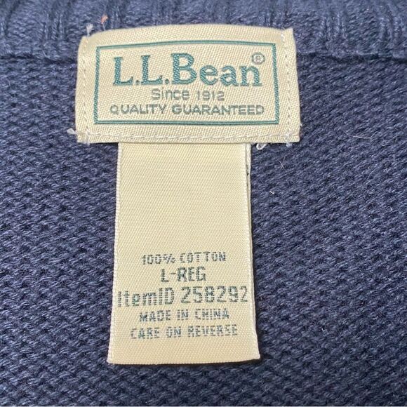 Vintage L.L Bean 100% Cotton Zip Front Navy Blue Knit Cardigan Sweater Men's Lrg - Picture 13 of 14